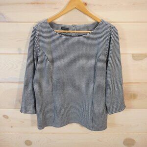 Talbots Women's L Polka Dot 3/4 Sleeve Boat Neck Blouse Gray Top Career Office